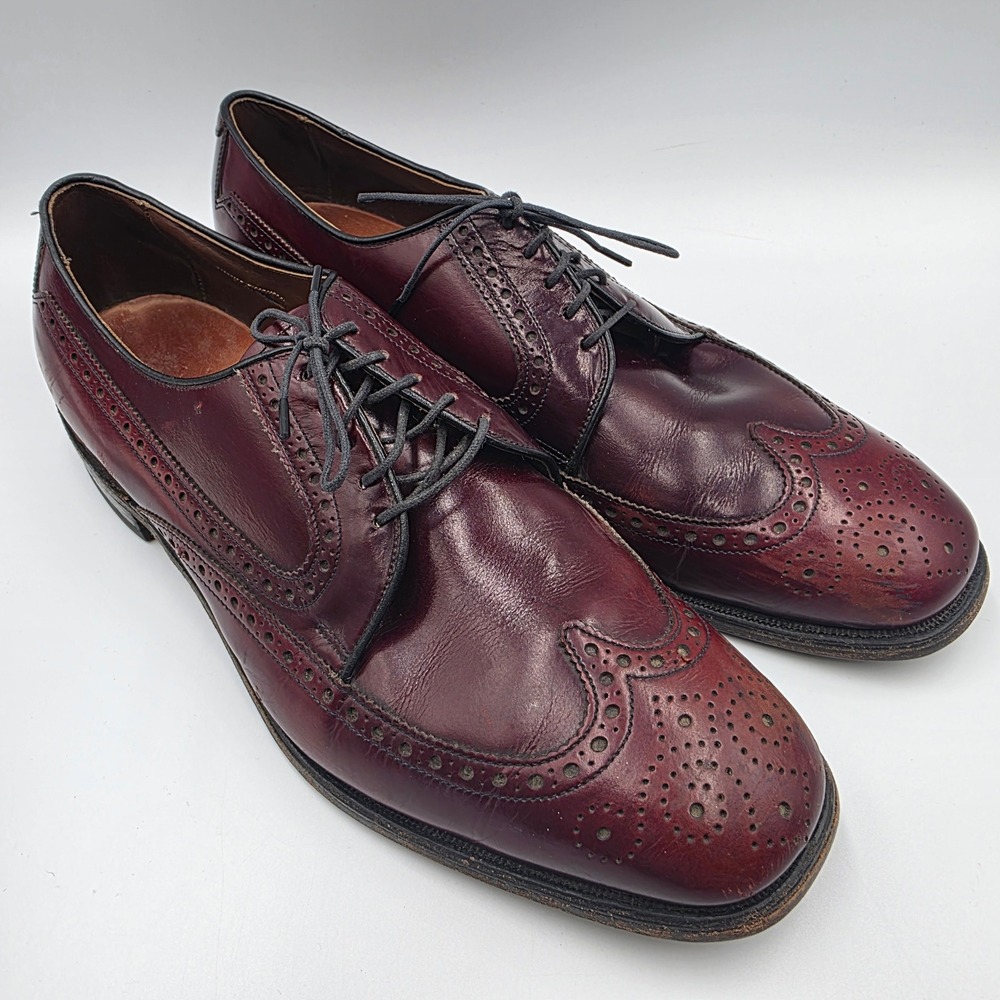 Allen Edmonds Canfield Burgundy Leather Wingtip Oxford Shoes Mens 11 C USA Made